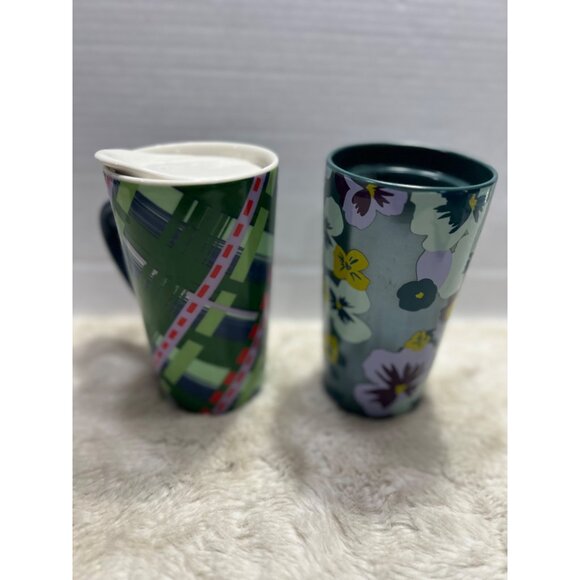 Star Bucks Colorful Ceramic Travel Mugs Set Of 2 With Lids - Picture 2 of 8
